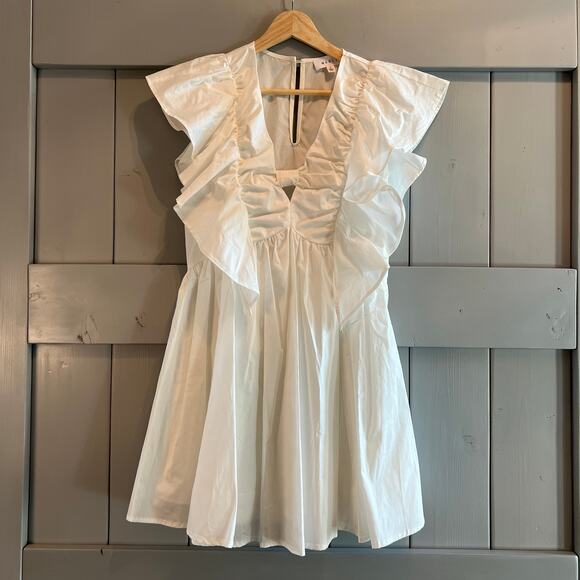 Mable White Ruffle Sleeve Mini Dress Size S - Picture 1 of 8